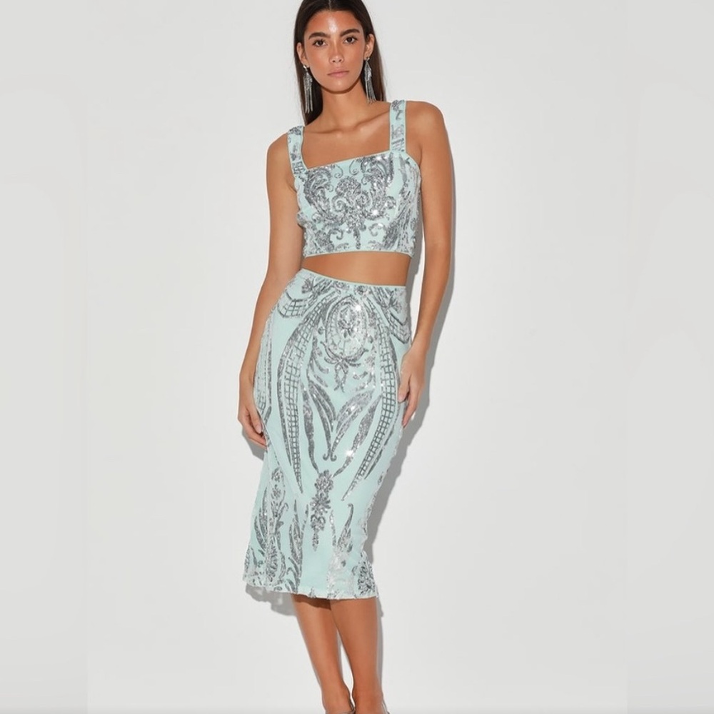 Lulus Beaming Lights Sequin Skirt Set Size Small